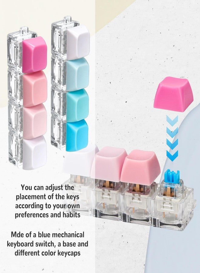 DEARIDAP 2 PCS Keyboard Fidget Toy, 4-in-1 Keyboard Button Clicker Keychain, Push Bubble Sensory Fidget Toys for Kids Adults to Relief Pass Time (Blue Pink White) - Image 4
